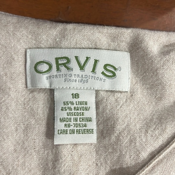 Orvis tan v neck shell button down linen blend short sleeve maxi dress size 18 - Picture 6 of 7